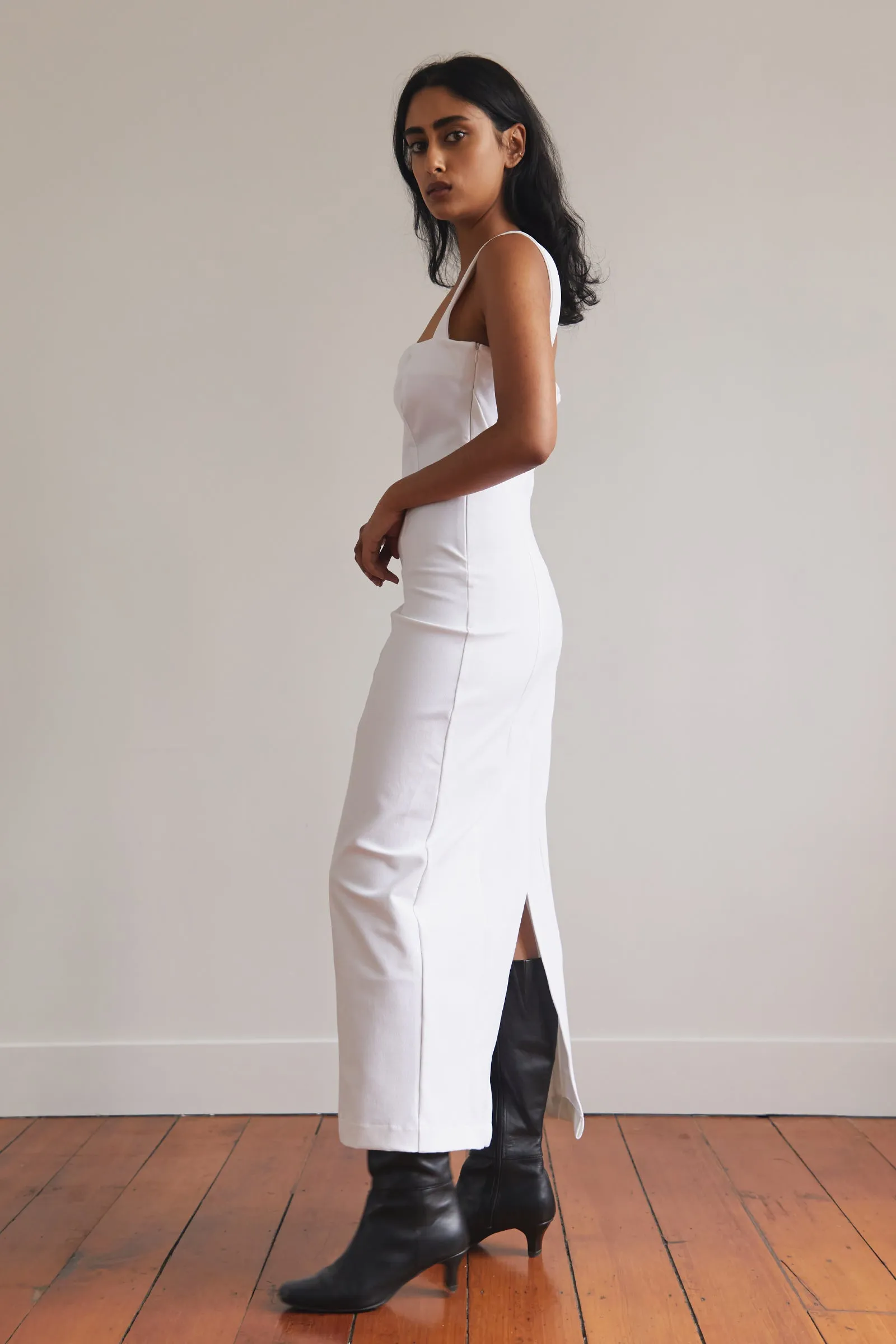 Sculpted Maxi Dress in White