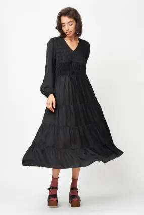 Shirred Tiered Dress Black Zebra