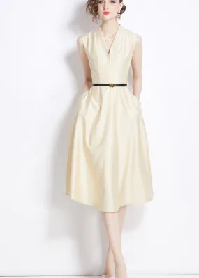 Silky Sleeveless Belted Midi Dress