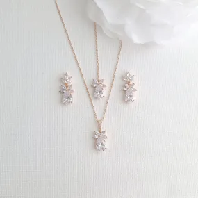 Simple Rose Gold Wedding Necklace and Earrings Set- Stella