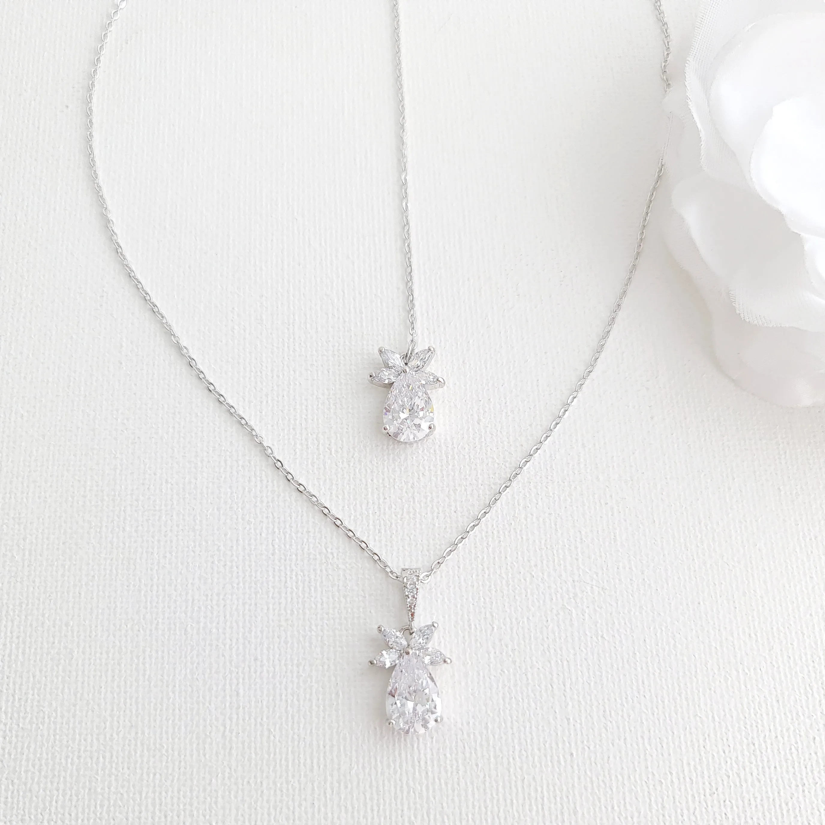 Simple Rose Gold Wedding Necklace and Earrings Set- Stella