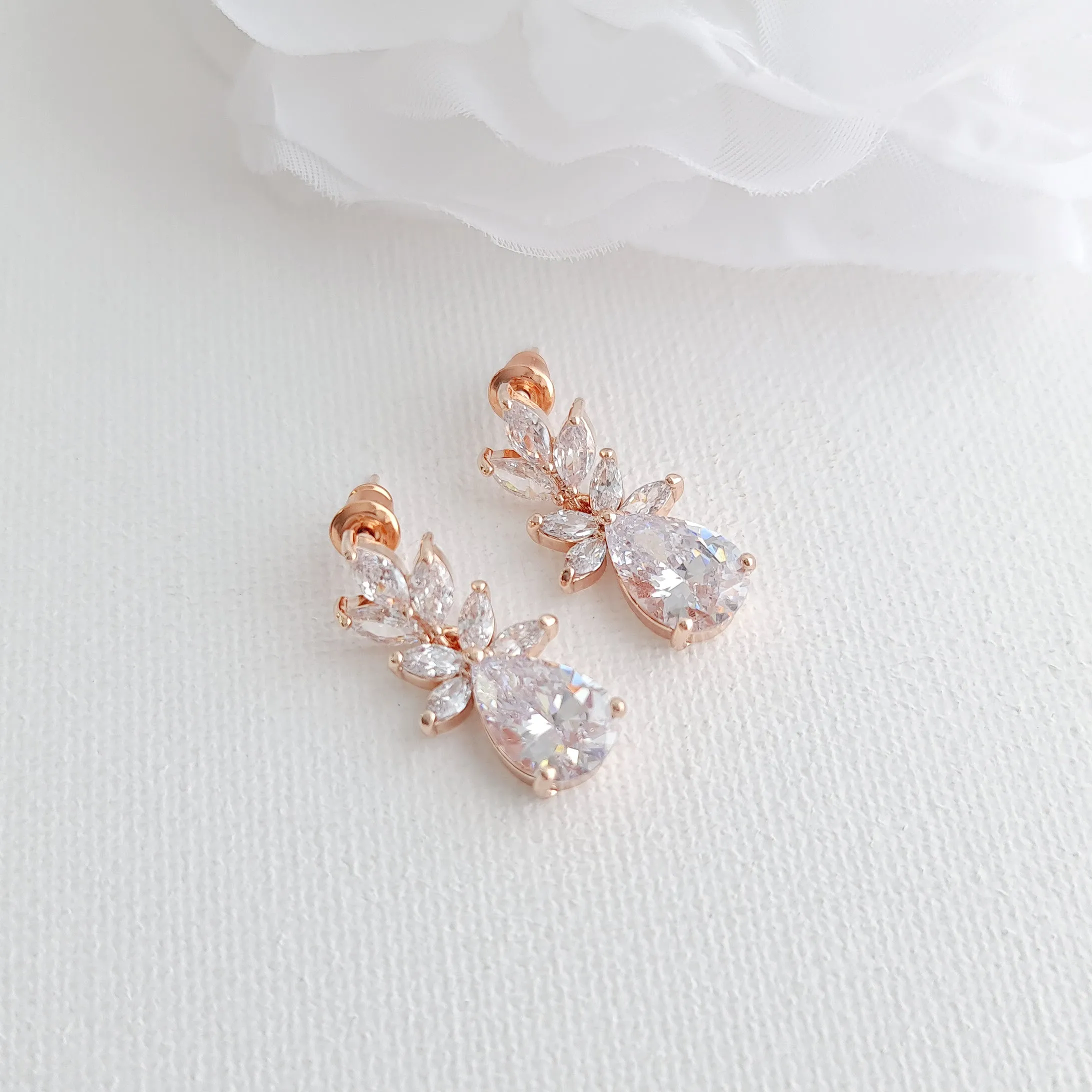 Simple Rose Gold Wedding Necklace and Earrings Set- Stella