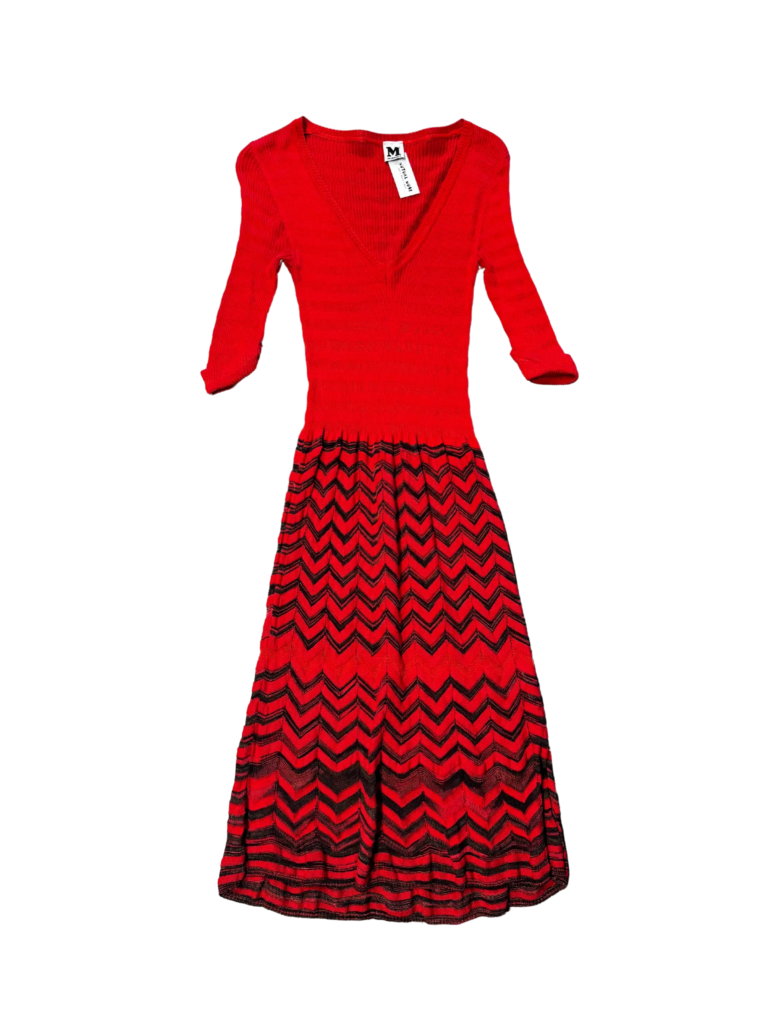 Size S - Missoni Red Knit Zig-Zag Midi Dress