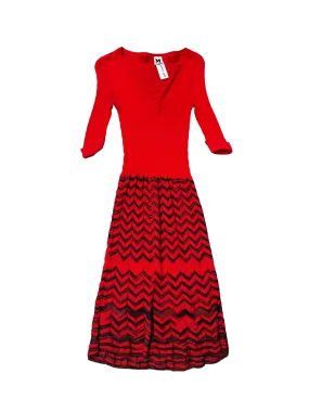 Size S - Missoni Red Knit Zig-Zag Midi Dress