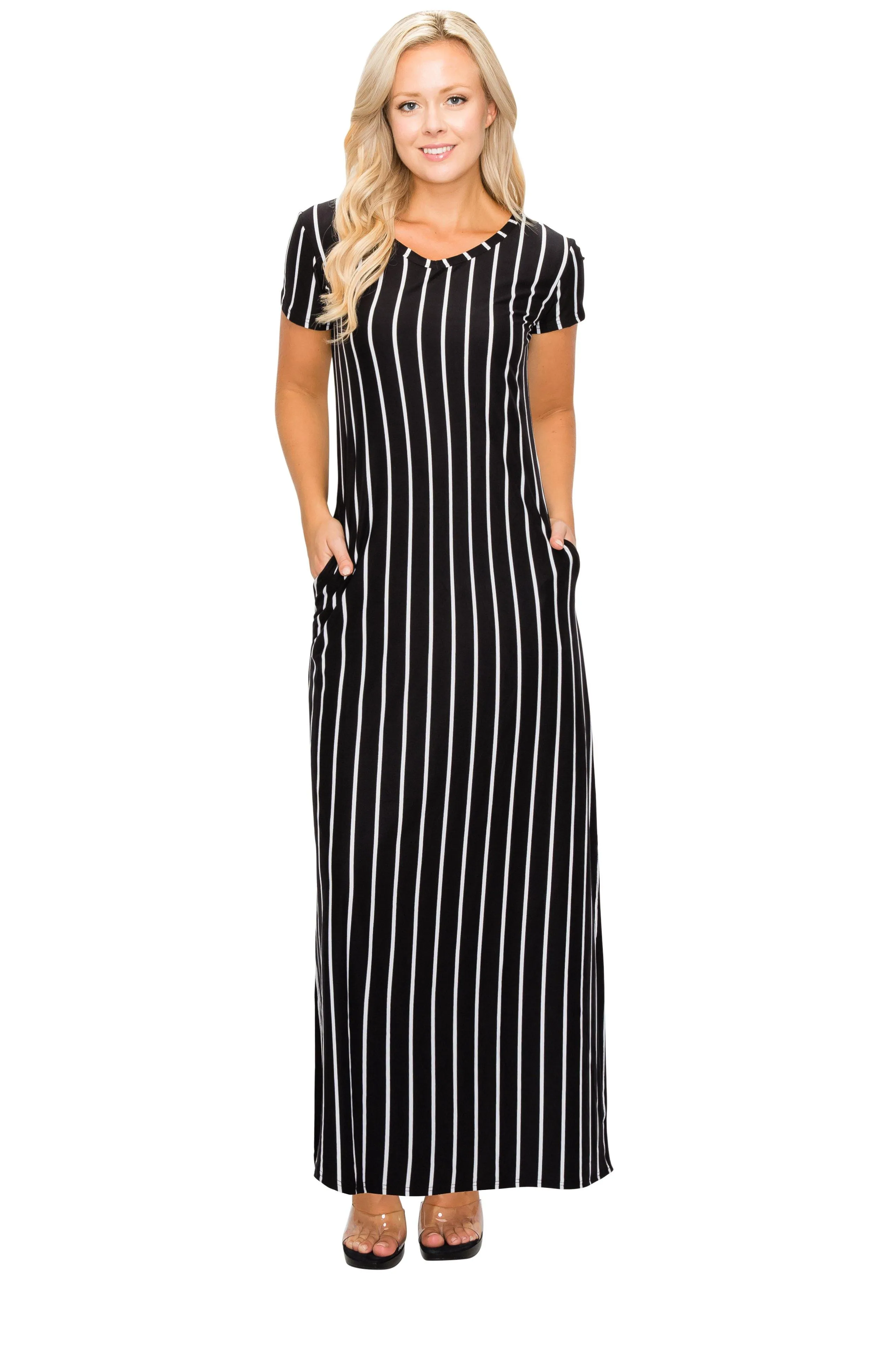 Split Maxi Dress - Short Sleeve - Pockets