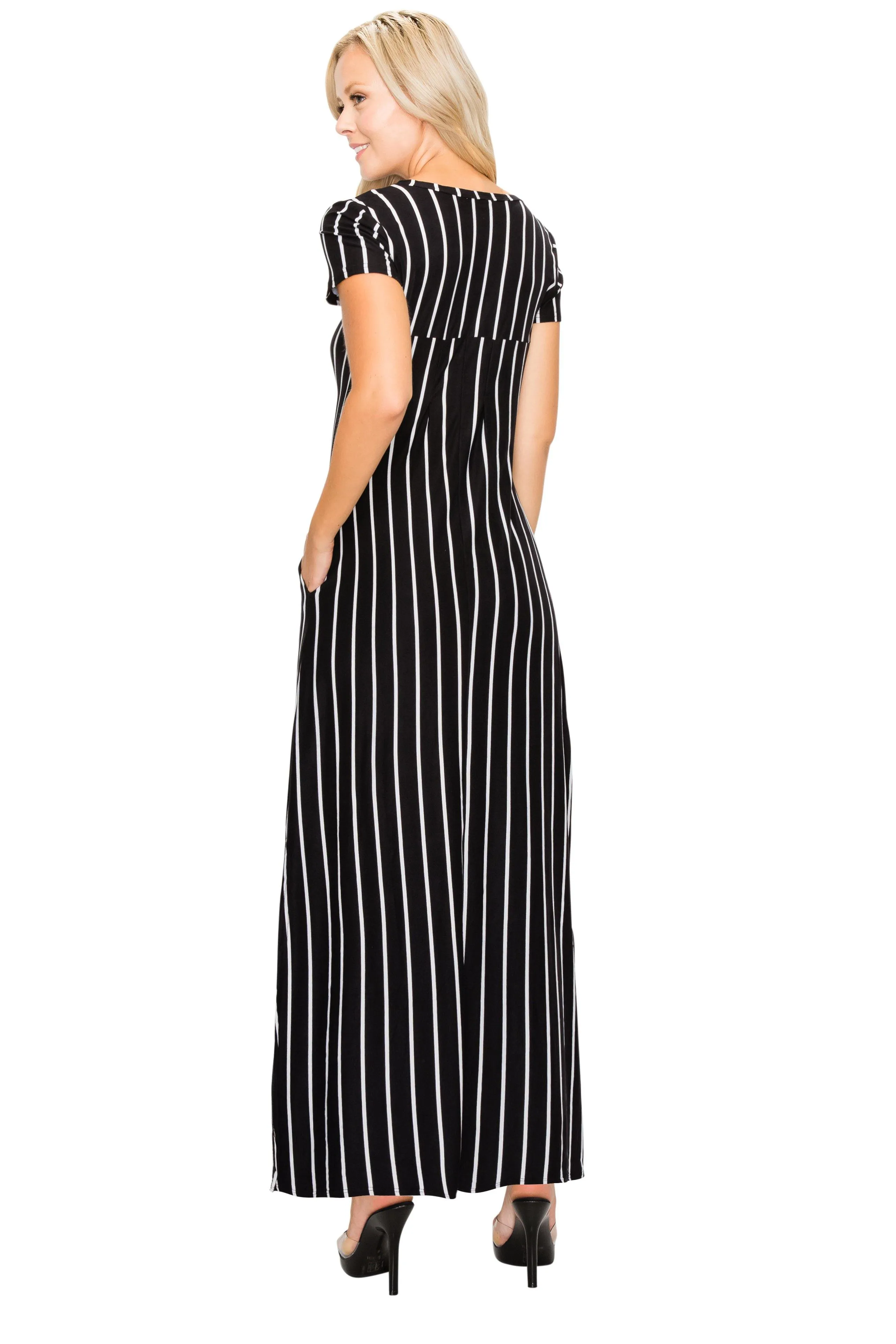 Split Maxi Dress - Short Sleeve - Pockets