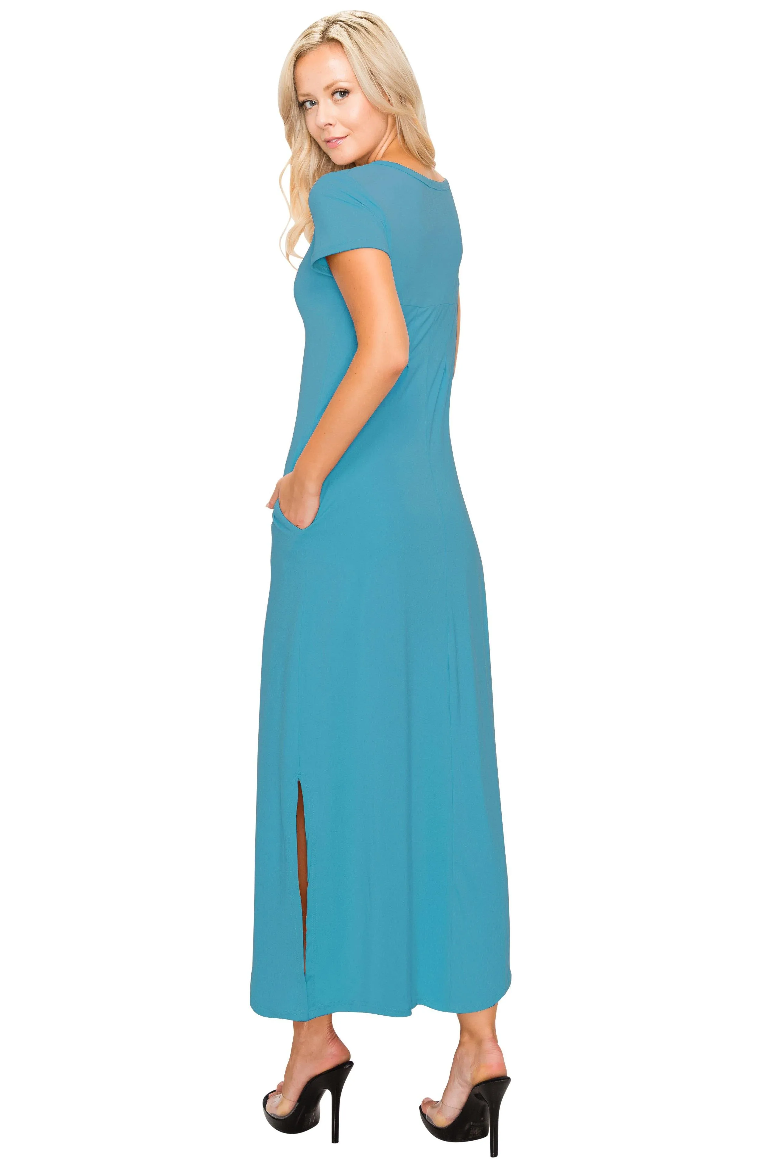 Split Maxi Dress - Short Sleeve - Pockets