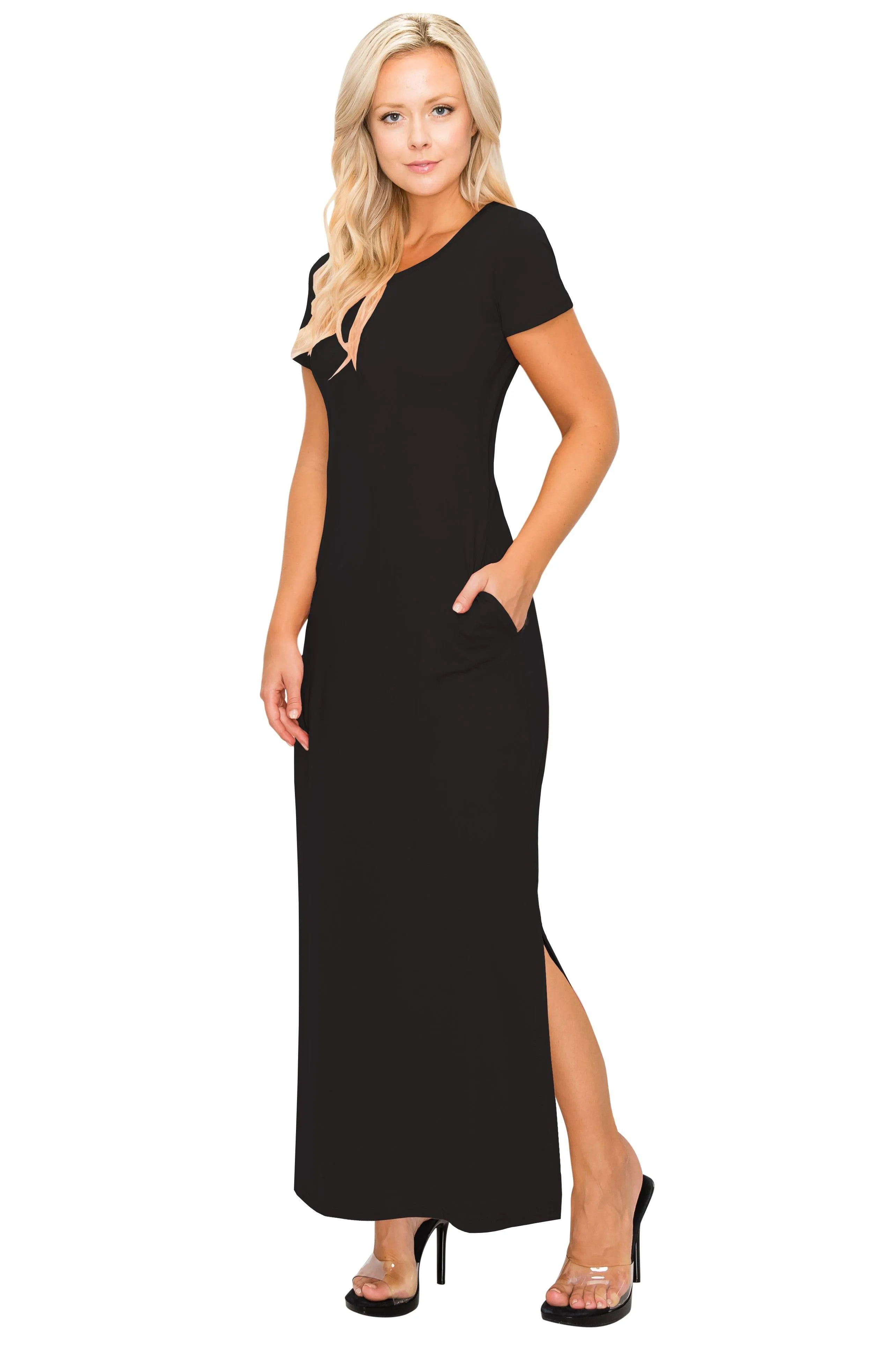 Split Maxi Dress - Short Sleeve - Pockets