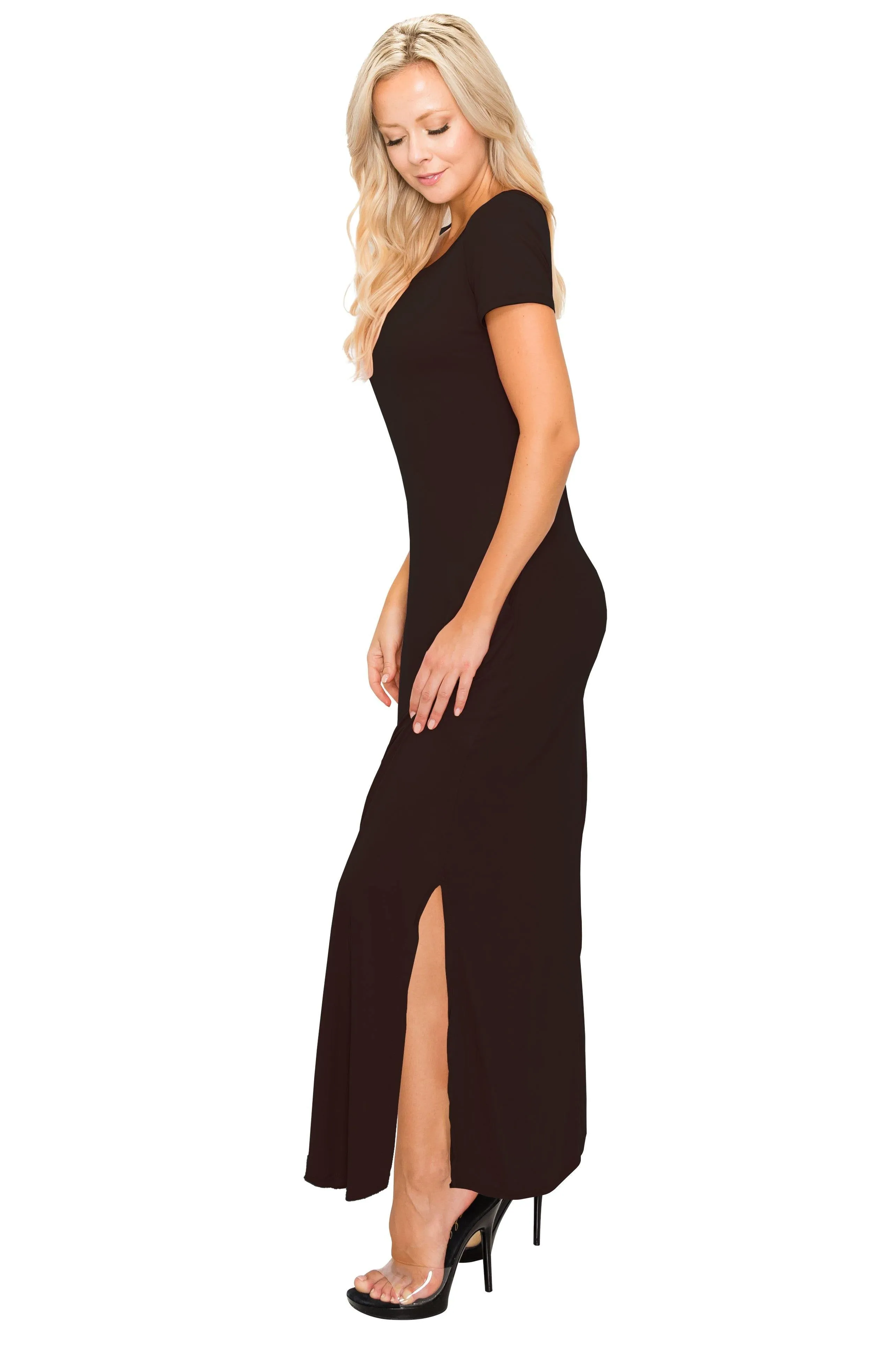 Split Maxi Dress - Short Sleeve - Pockets