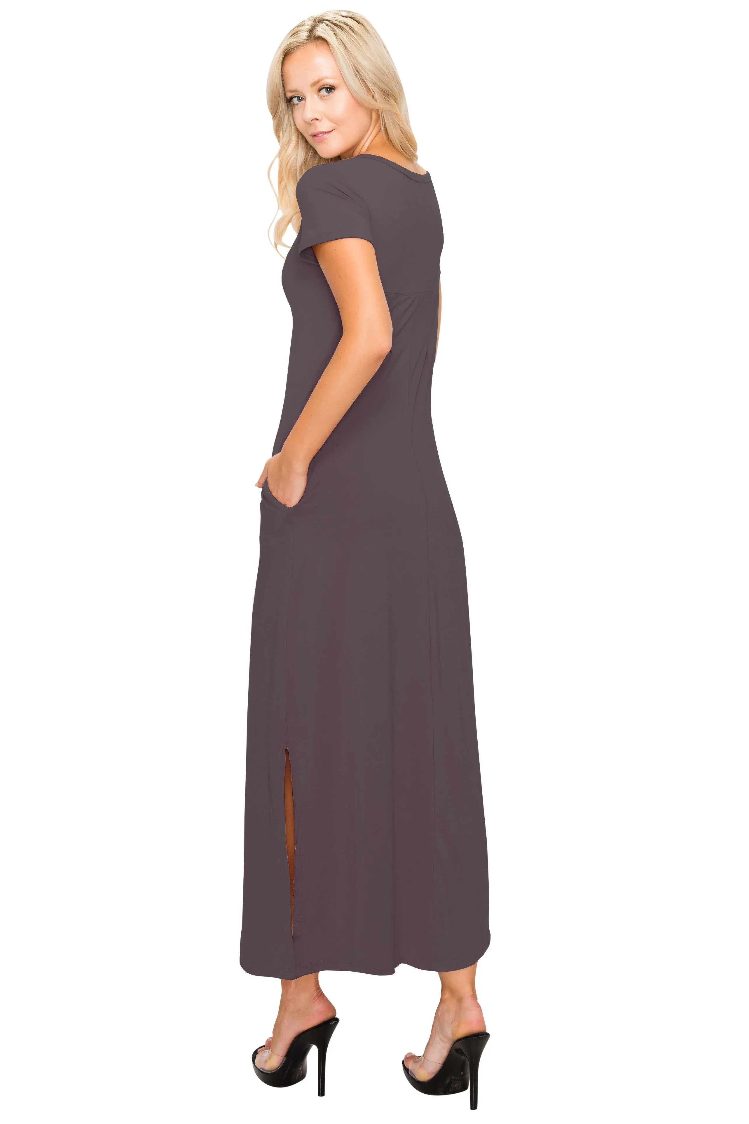 Split Maxi Dress - Short Sleeve - Pockets