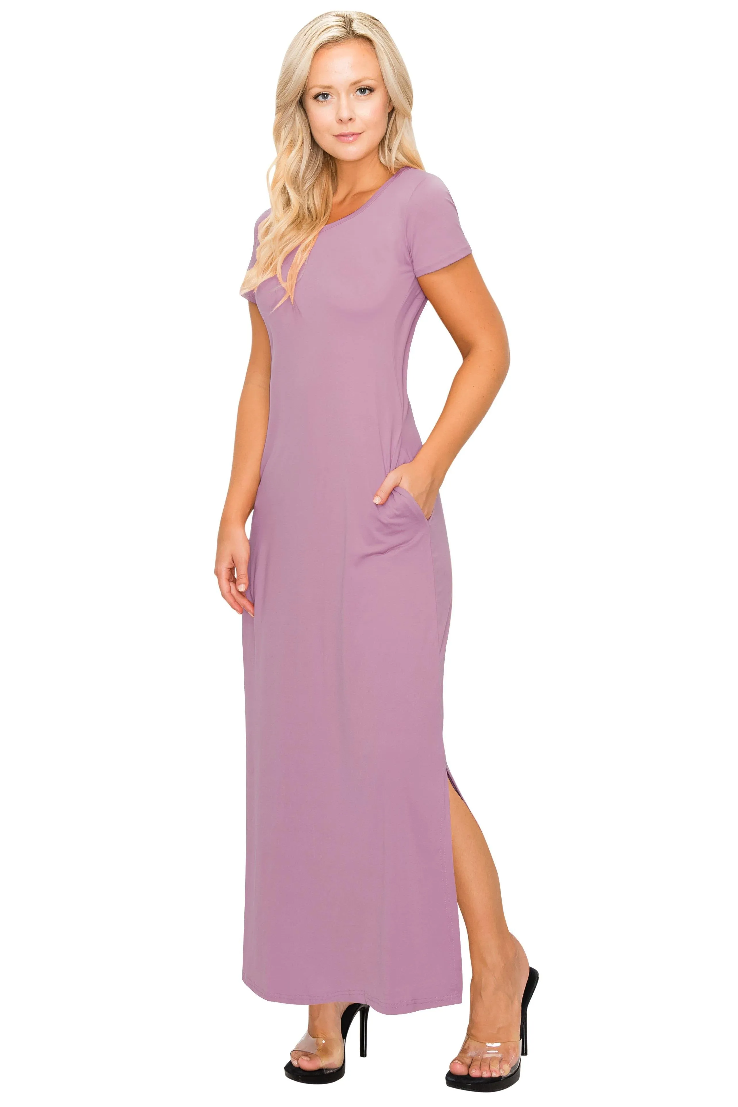 Split Maxi Dress - Short Sleeve - Pockets