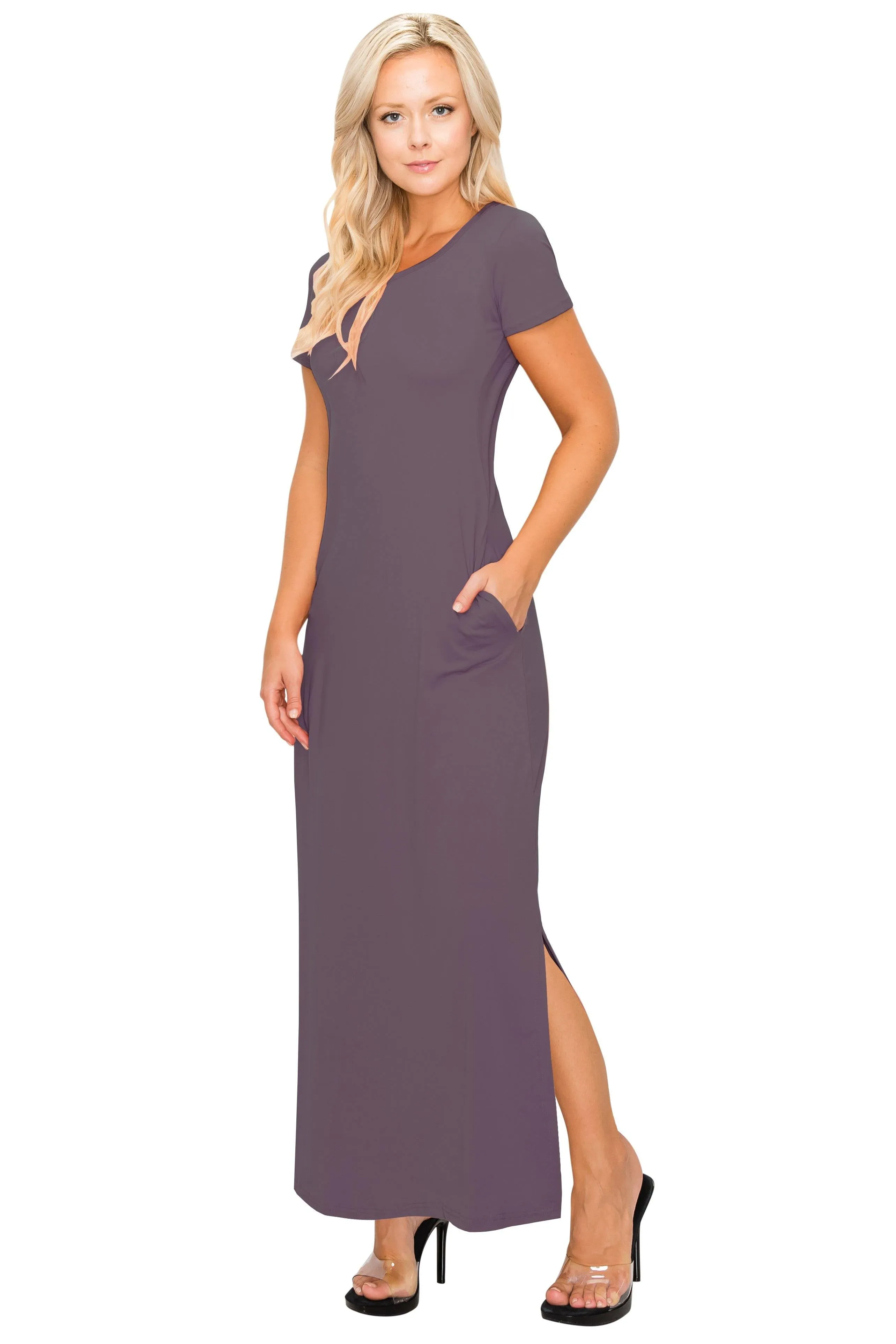 Split Maxi Dress - Short Sleeve - Pockets