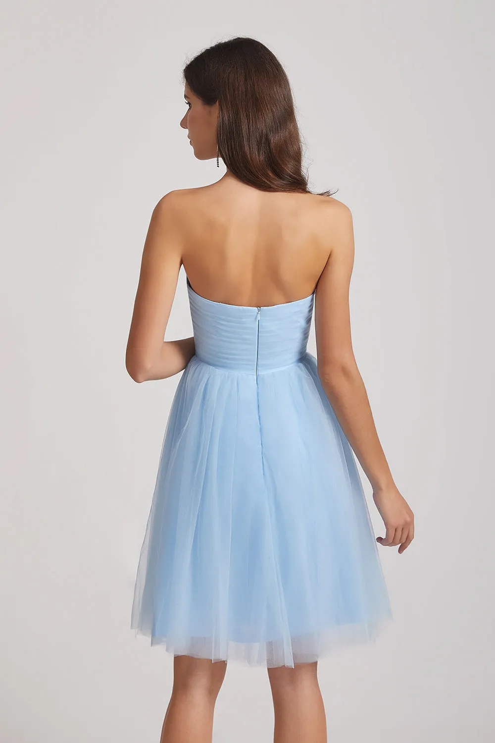 Strapless Sweetheart Blue Short Tulle Bridesmaid Dresses (AF0040)