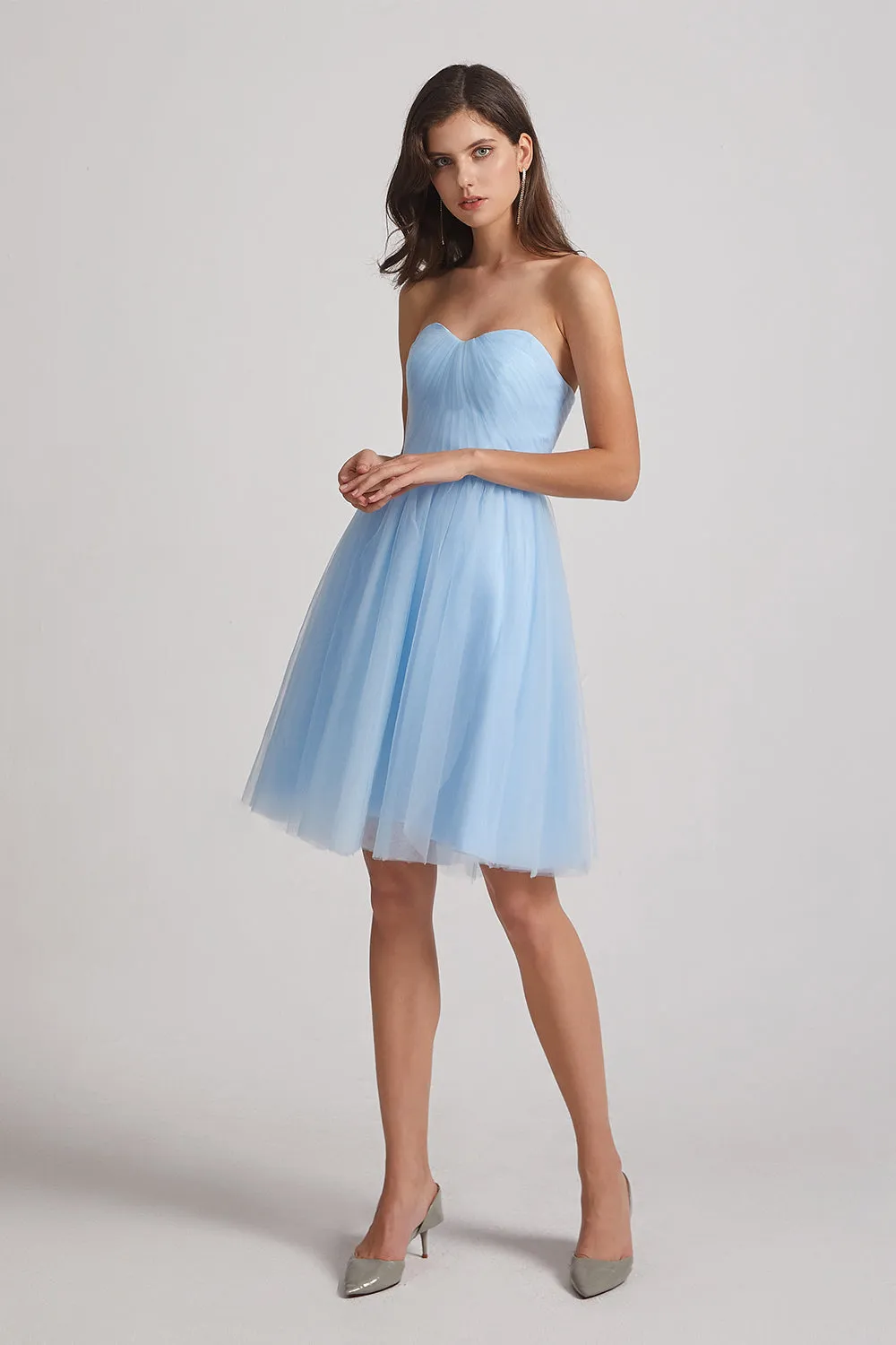 Strapless Sweetheart Blue Short Tulle Bridesmaid Dresses (AF0040)