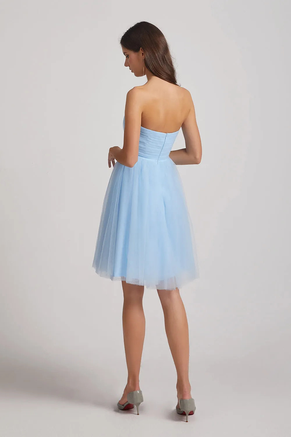 Strapless Sweetheart Blue Short Tulle Bridesmaid Dresses (AF0040)