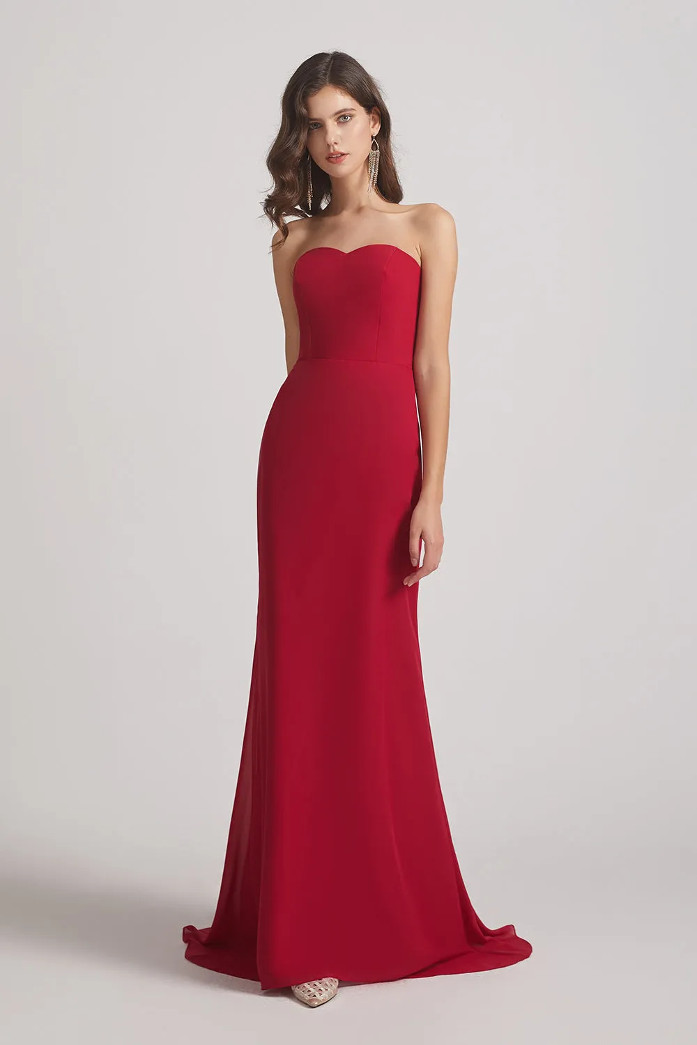 Strapless Sweetheart Chiffon Sheath Bridesmaid Dresses (AF0023)