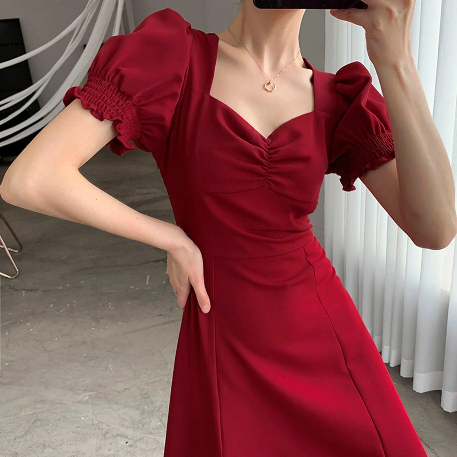 Sweetheart Short Sleeve Fit & Flare Dress