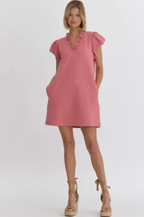 Textured Mini Dress - Coral Pink