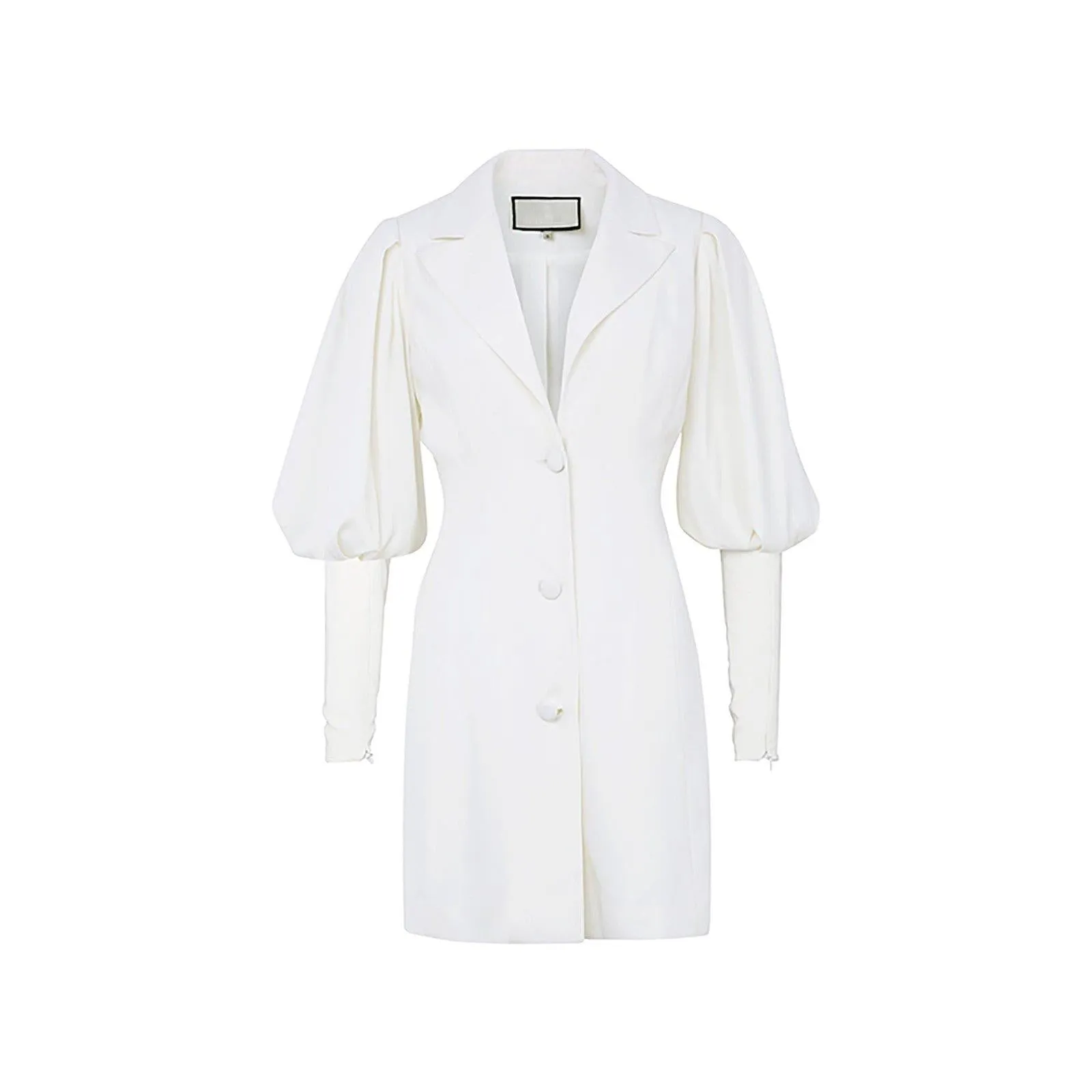 White Puff Sleeve Single Breasted Mini Fitted Blazer Dress