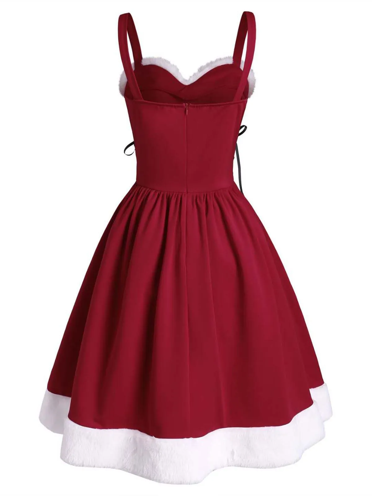 Wine Red 1950s Furry Swing Dress