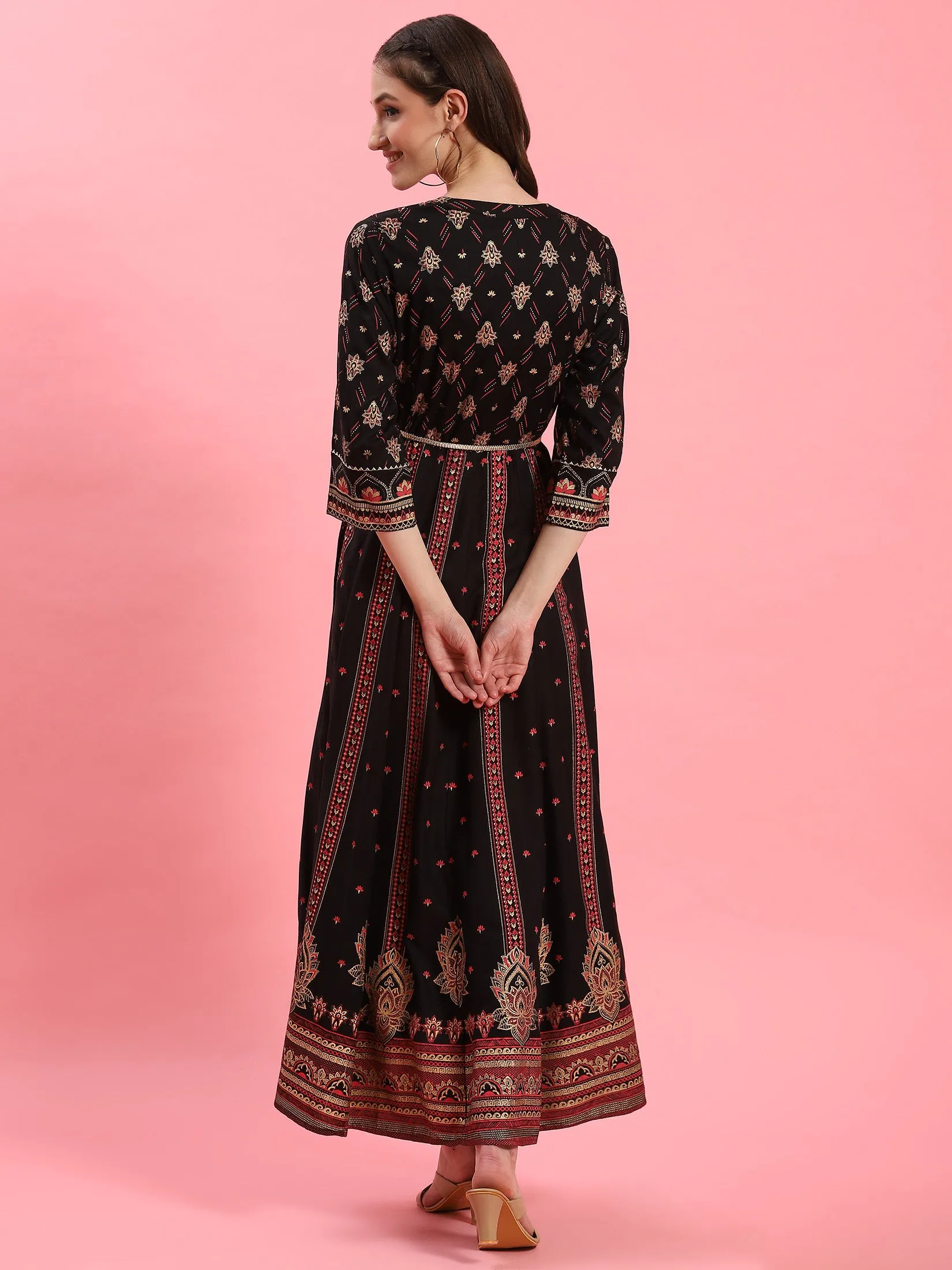 Women Black Ornamental Printed Dress